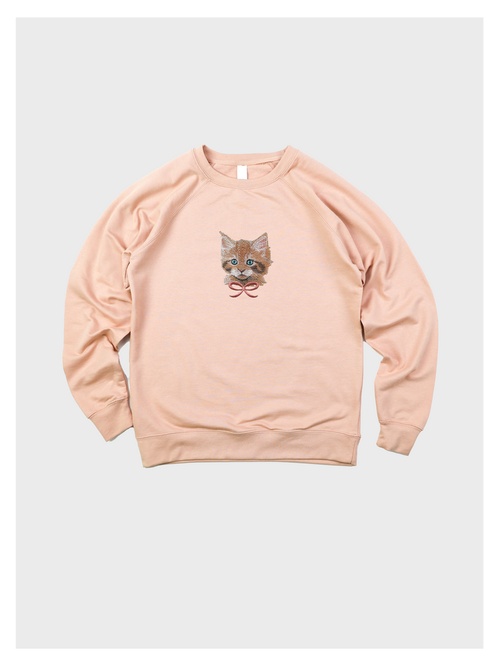 Coquette Cat and Bow Embroidered Sweatshirt