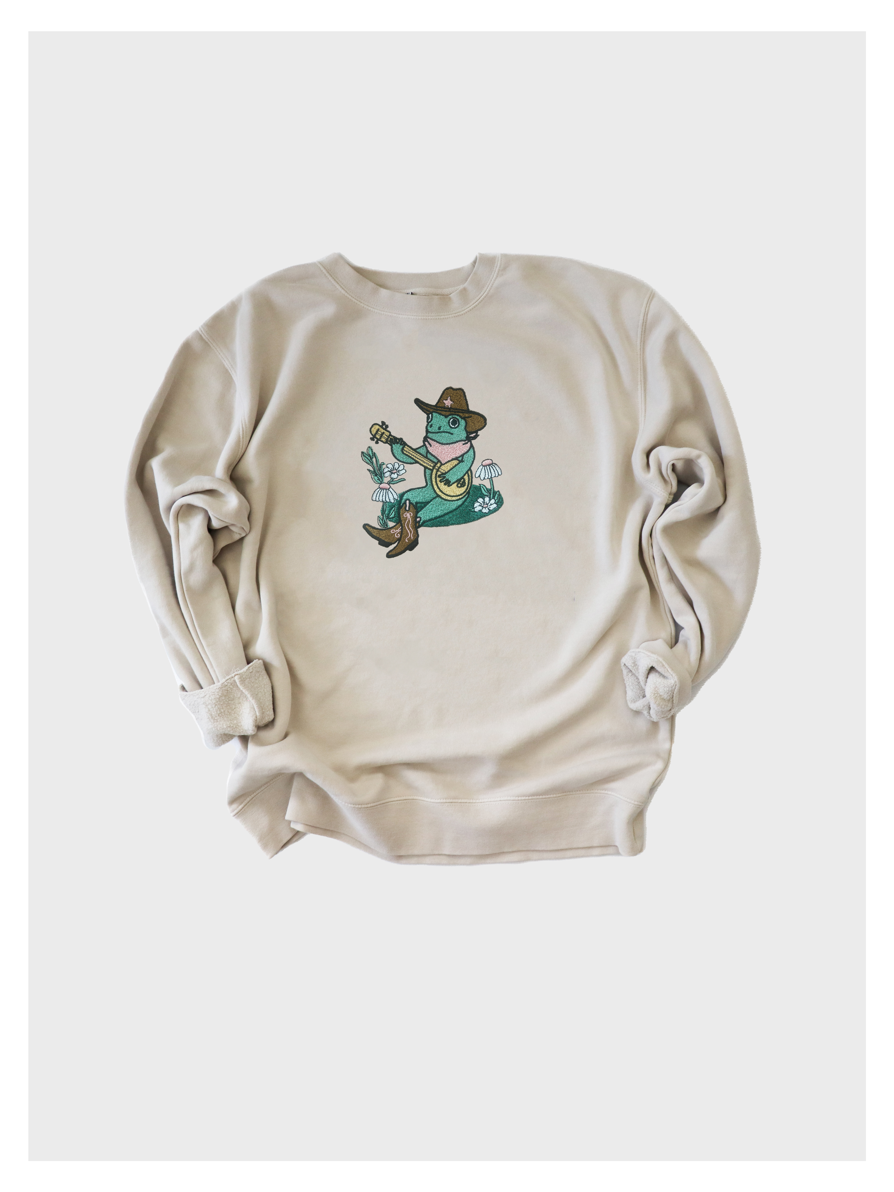 Frog Playing Banjo Embroidered Sweatshirt