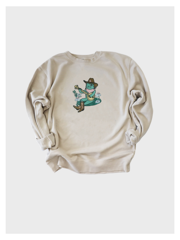 Frog Playing Banjo Embroidered Sweatshirt