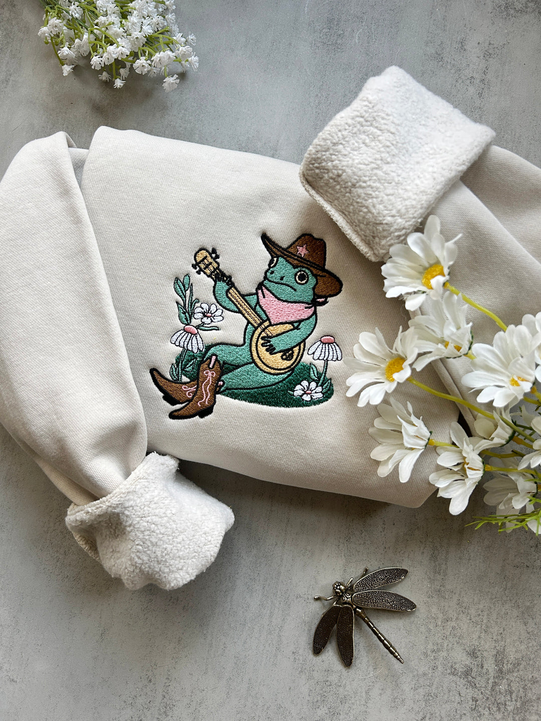 Frog Playing Banjo Embroidered Sweatshirt