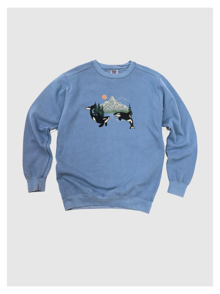 [COVERNAT]★Whale Raised Sweatshirt Orca Whale Embroidered Sweatshirt – Plantiful Design C✿