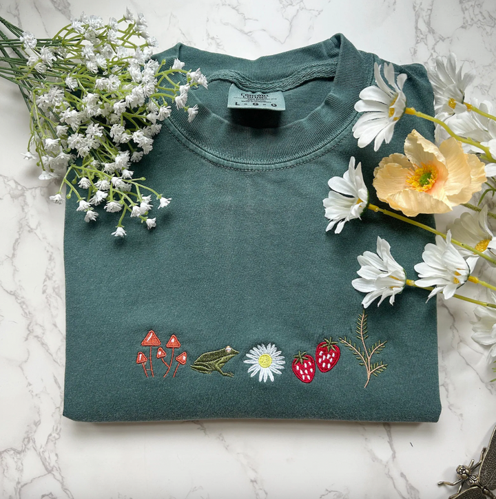Cottagecore Frog Embroidered Tshirt