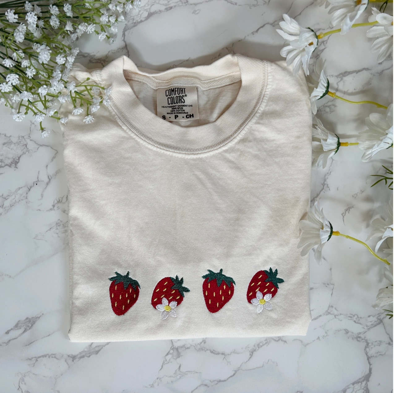 Strawberry Cottagecore Women's Boxy Embroidered Tshirt