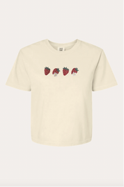 Strawberry Cottagecore Women's Boxy Embroidered Tshirt