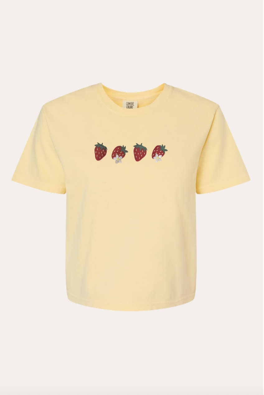 Strawberry Cottagecore Women's Boxy Embroidered Tshirt