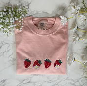 Strawberry Cottagecore Women's Boxy Embroidered Tshirt