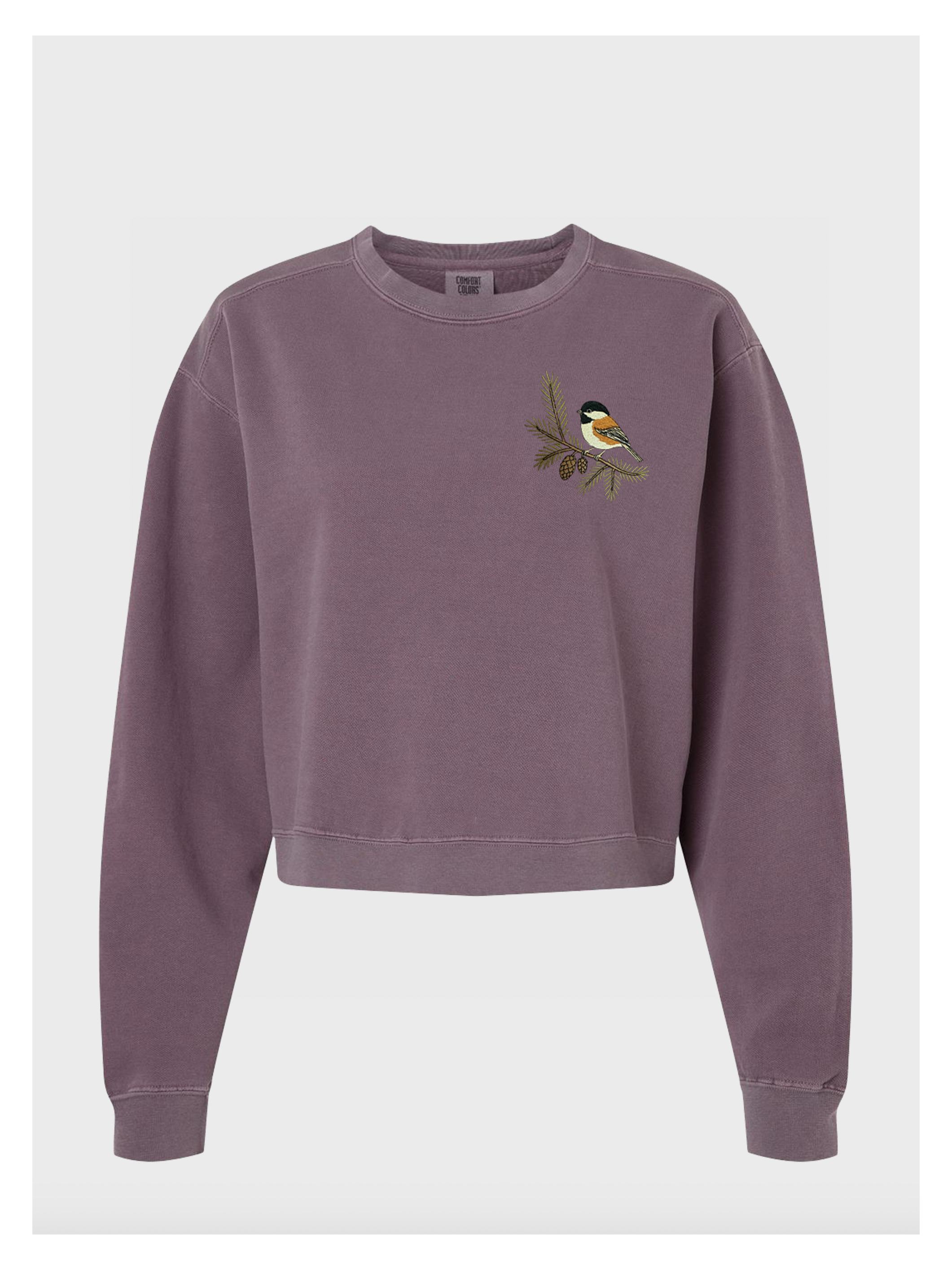 Chickadee & Douglas Fir Embroidered Women's Sweatshirt