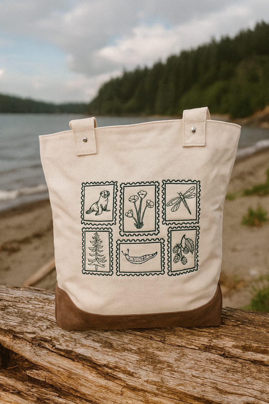 Olympic Peninsula Field Guide Embroidered Tote Bag