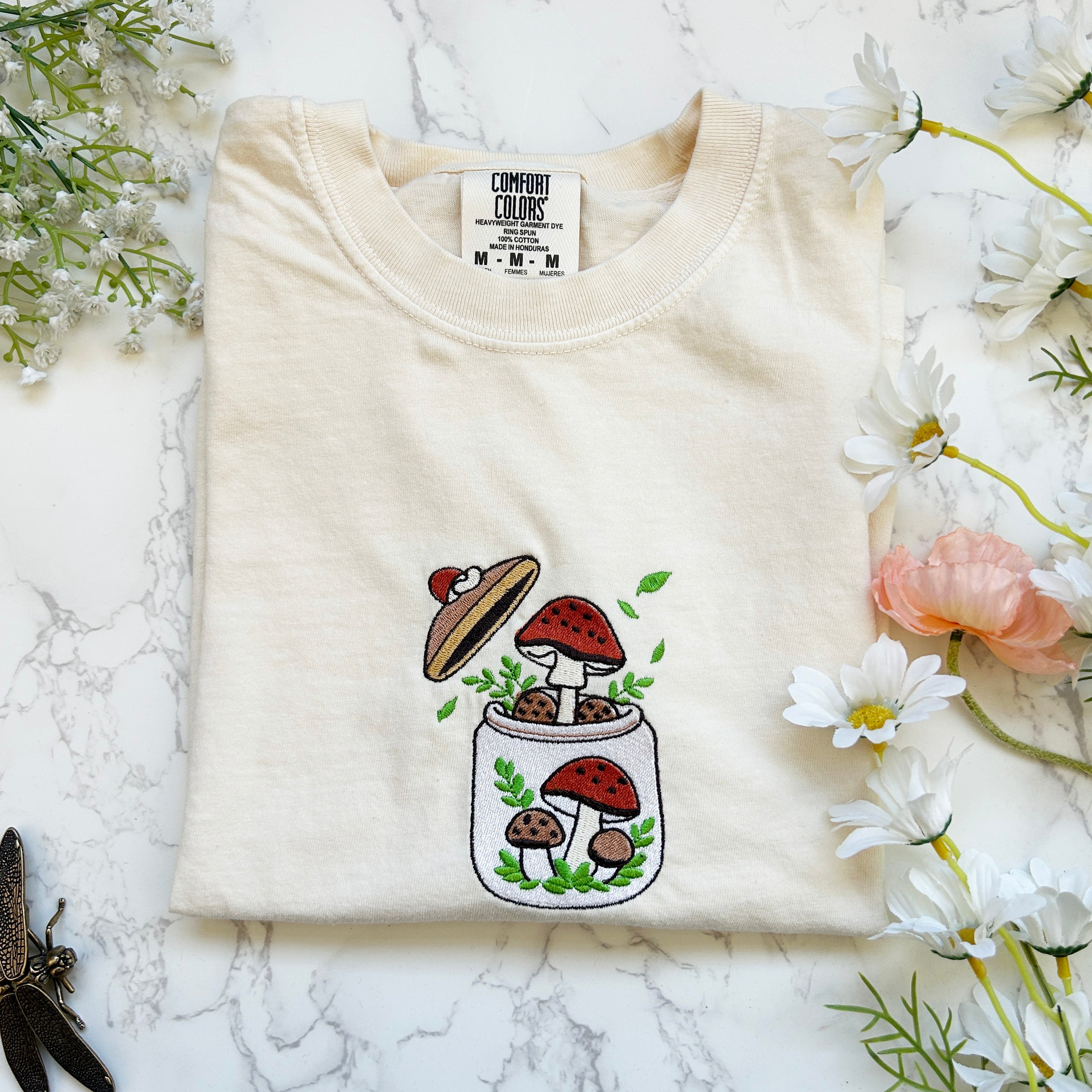 Vintage Mushroom Jar Embroidered Tshirt