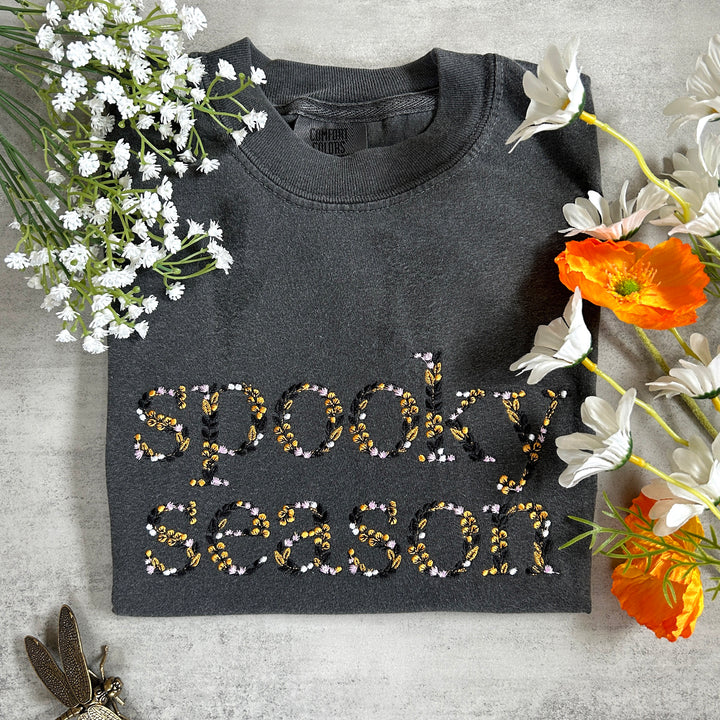 Floral Spooky Season Halloween Embroidered Tshirt