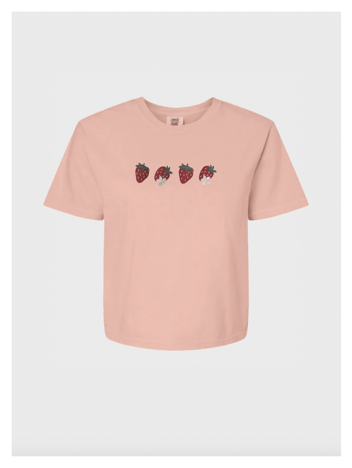 Strawberry Cottagecore Women's Boxy Embroidered Tshirt