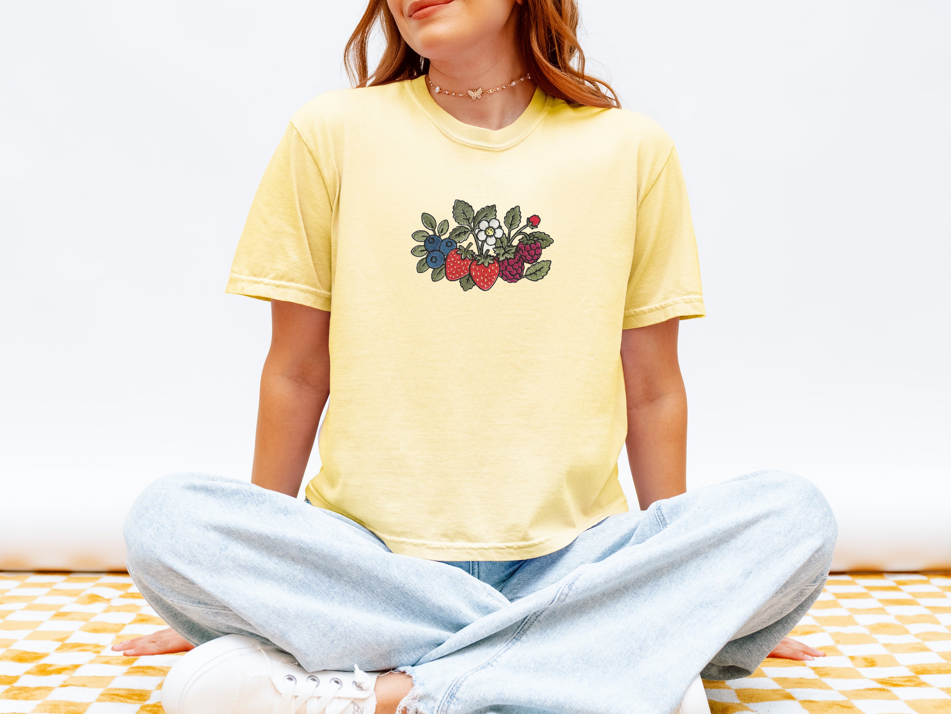 Summer Berry Women's Boxy Embroidered Tshirt